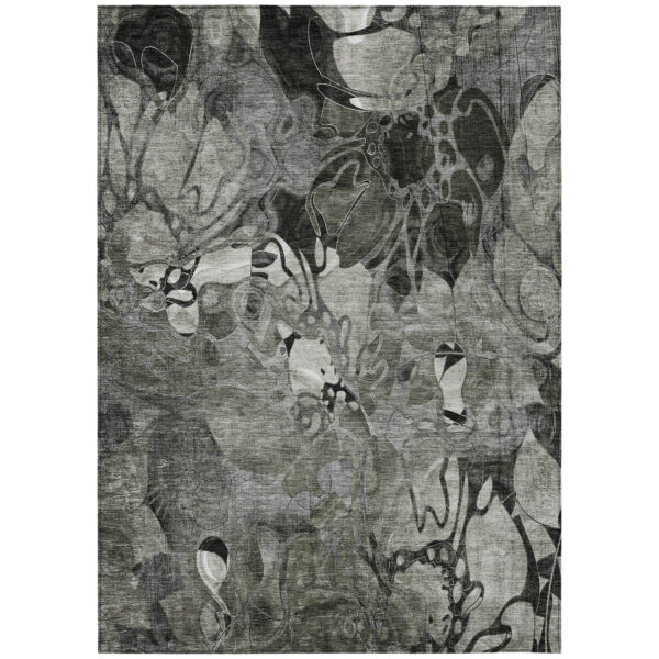 5' X 8' Gray Abstract Washable Indoor Outdoor Area Rug