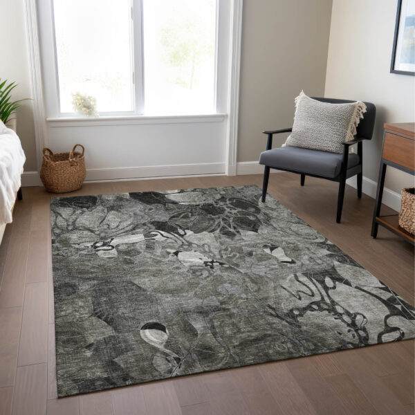 5' X 8' Gray Abstract Washable Indoor Outdoor Area Rug