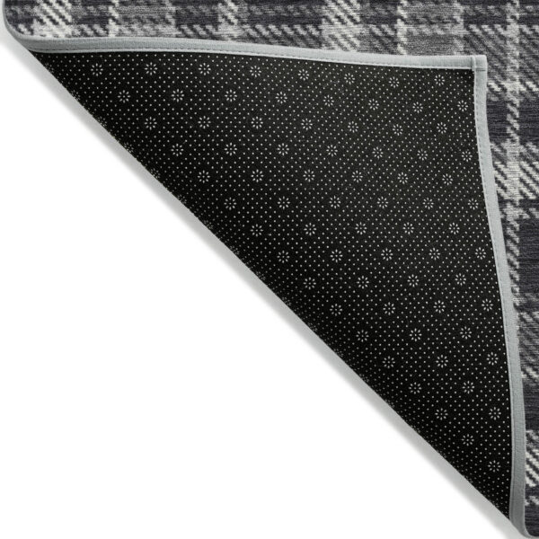 10' X 14' Black Gray and White Plaid Washable Non Skid Indoor Outdoor Area Rug