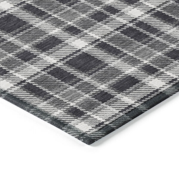 10' X 14' Black Gray and White Plaid Washable Non Skid Indoor Outdoor Area Rug