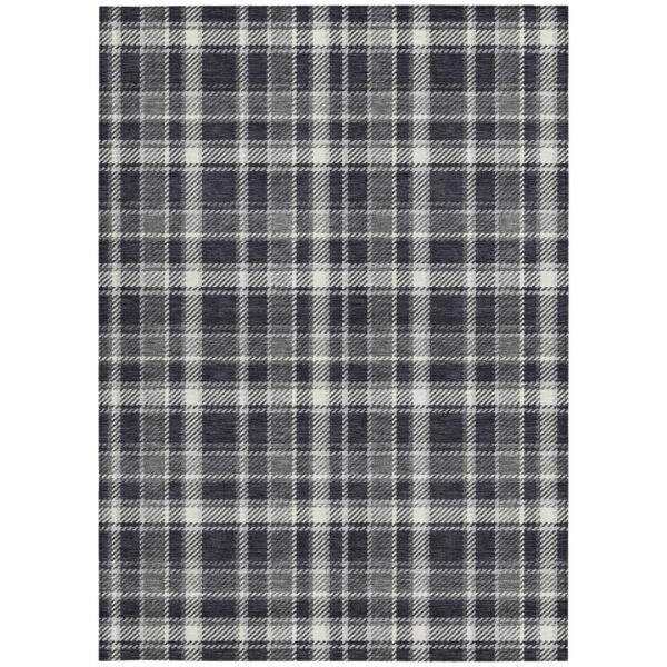 10' X 14' Black Gray and White Plaid Washable Non Skid Indoor Outdoor Area Rug
