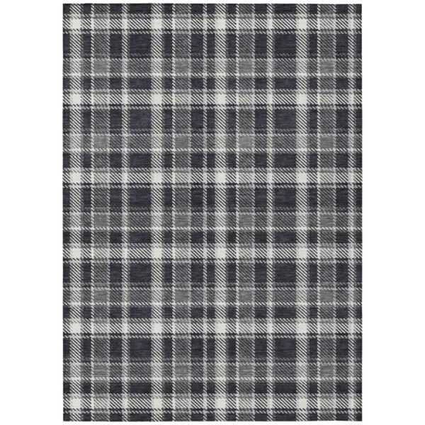 10' X 14' Black Gray and White Plaid Washable Non Skid Indoor Outdoor Area Rug