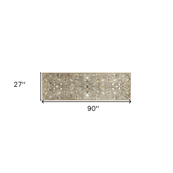 7' Grey Hand Tufted Wool Traditional Floral Indoor Area Rug