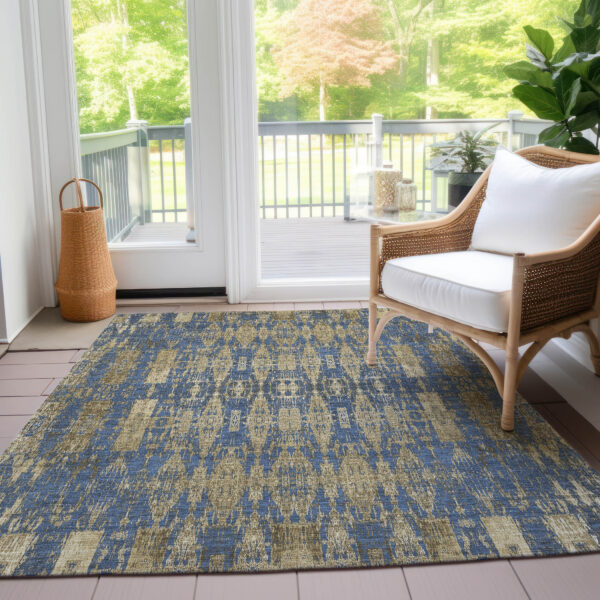 9' X 12' Blue Taupe And Beige Moroccan Washable Indoor Outdoor Area Rug
