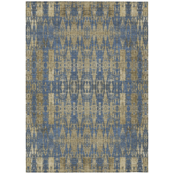 9' X 12' Blue Taupe And Beige Moroccan Washable Indoor Outdoor Area Rug