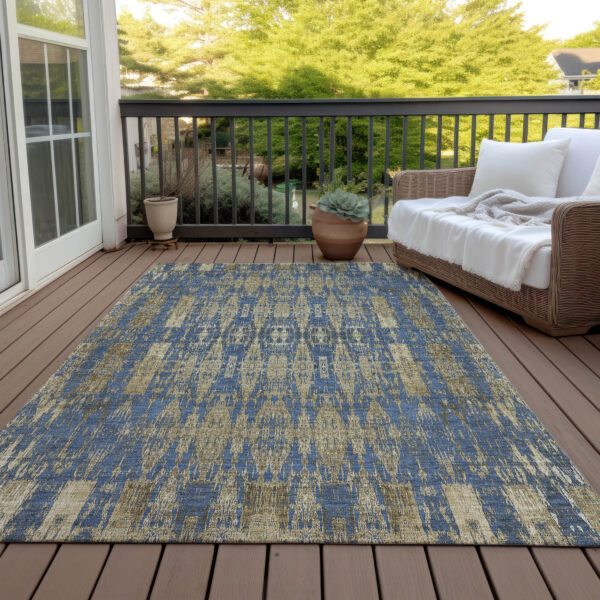 9' X 12' Blue Taupe And Beige Moroccan Washable Indoor Outdoor Area Rug