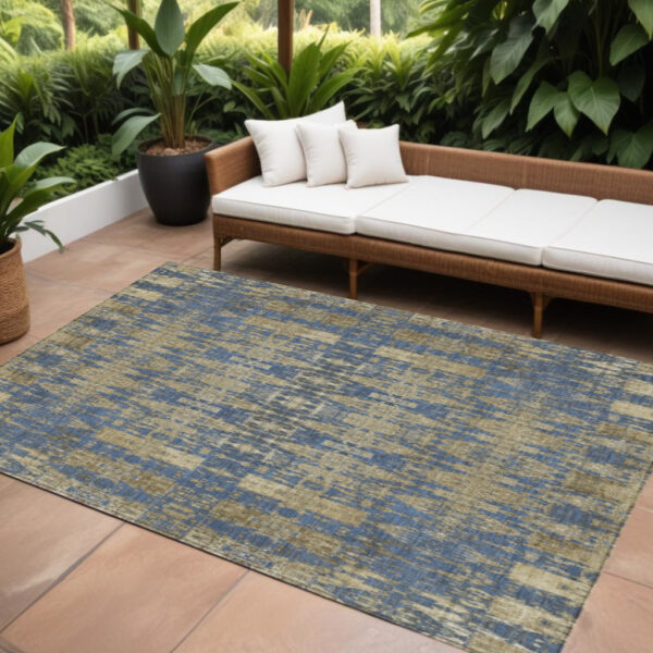 9' X 12' Blue Taupe And Beige Moroccan Washable Indoor Outdoor Area Rug