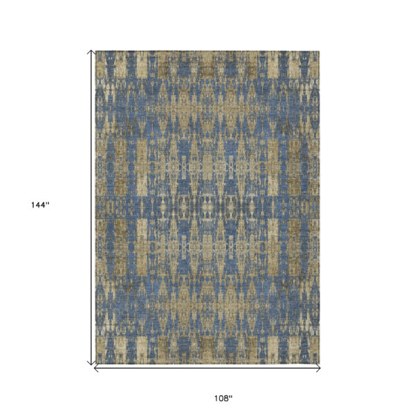 9' X 12' Blue Taupe And Beige Moroccan Washable Indoor Outdoor Area Rug