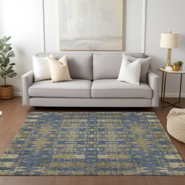 9' X 12' Blue Taupe And Beige Moroccan Washable Indoor Outdoor Area Rug