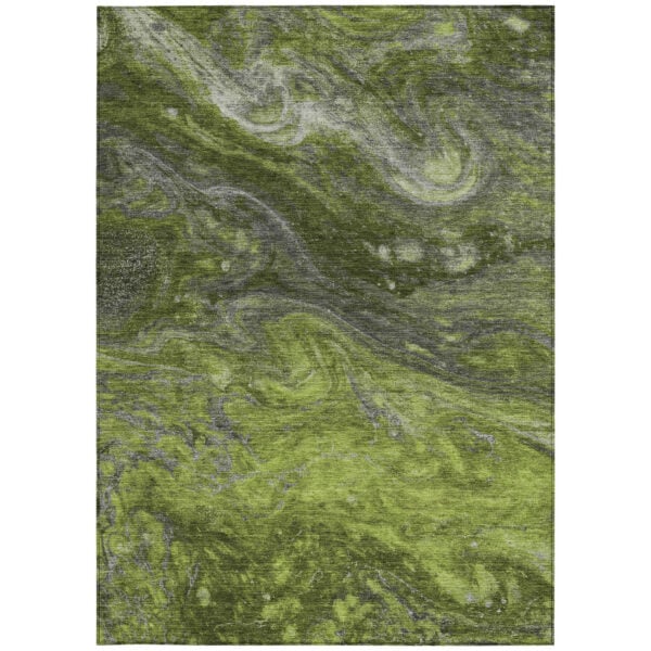 10' X 14' Olive Green And Lime Green Abstract Washable Indoor Outdoor Area Rug