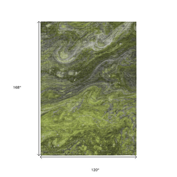 10' X 14' Olive Green And Lime Green Abstract Washable Indoor Outdoor Area Rug