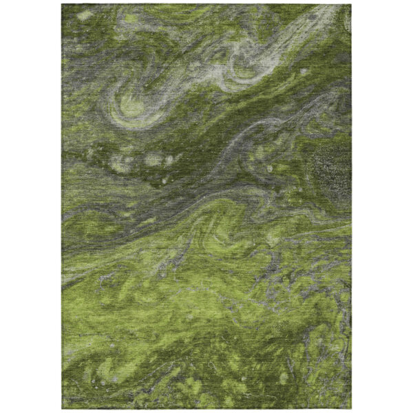 10' X 14' Olive Green And Lime Green Abstract Washable Indoor Outdoor Area Rug
