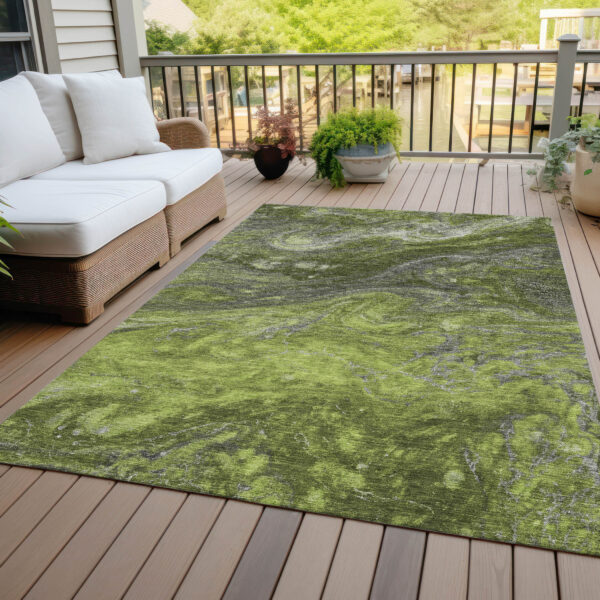 10' X 14' Olive Green And Lime Green Abstract Washable Indoor Outdoor Area Rug