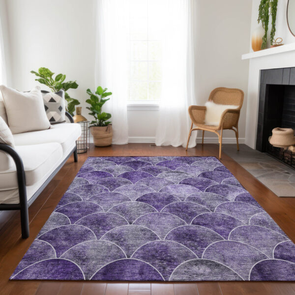 9' X 12' Purple Lilac And Lavender Abstract Washable Indoor Outdoor Area Rug