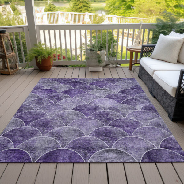 9' X 12' Purple Lilac And Lavender Abstract Washable Indoor Outdoor Area Rug