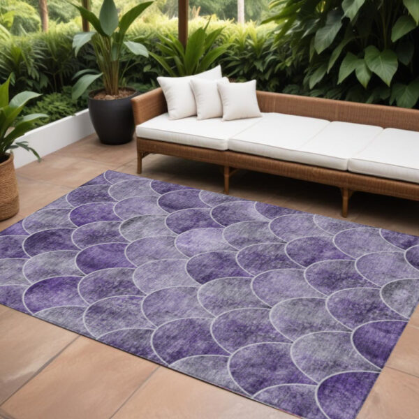 9' X 12' Purple Lilac And Lavender Abstract Washable Indoor Outdoor Area Rug