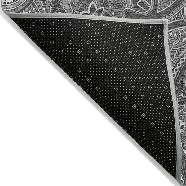 9' X 12' Gray Silver And Charcoal Paisley Washable Indoor Outdoor Area Rug