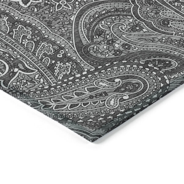 9' X 12' Gray Silver And Charcoal Paisley Washable Indoor Outdoor Area Rug