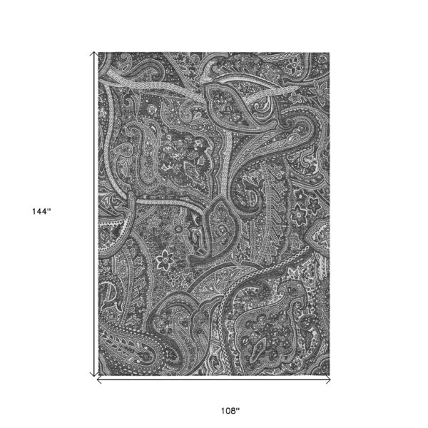 9' X 12' Gray Silver And Charcoal Paisley Washable Indoor Outdoor Area Rug