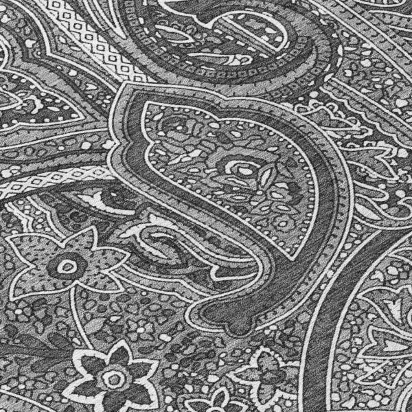 9' X 12' Gray Silver And Charcoal Paisley Washable Indoor Outdoor Area Rug