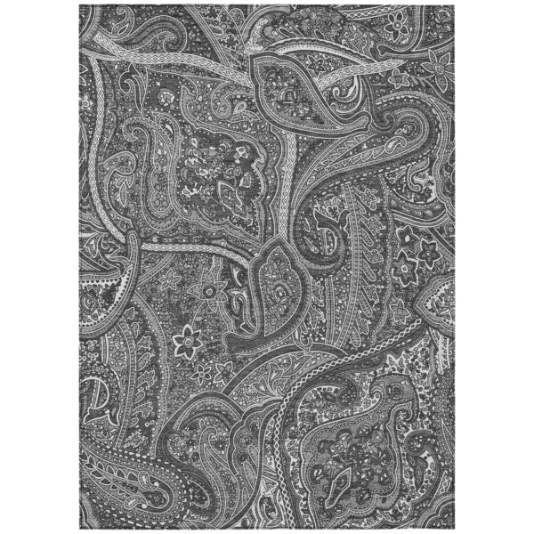 9' X 12' Gray Silver And Charcoal Paisley Washable Indoor Outdoor Area Rug