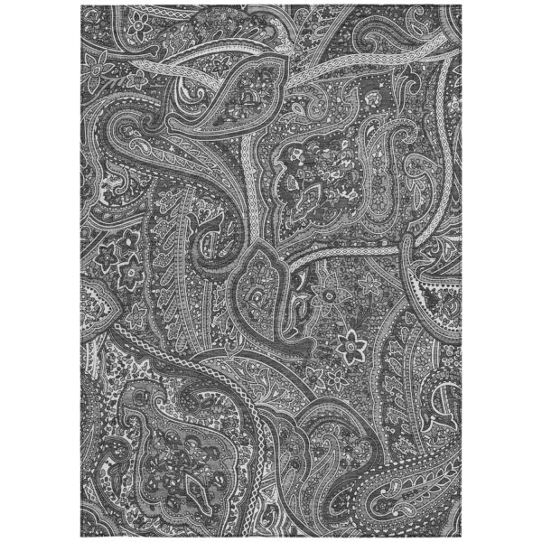 9' X 12' Gray Silver And Charcoal Paisley Washable Indoor Outdoor Area Rug