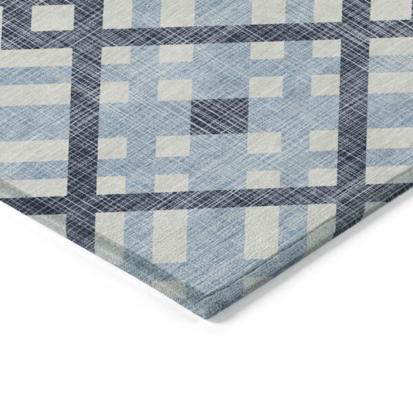 8' X 10' Sky Blue Navy Blue And Ivory Geometric Washable Indoor Outdoor Area Rug