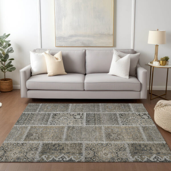 5' X 8' Taupe Beige And Tan Patchwork Washable Indoor Outdoor Area Rug