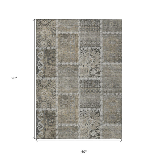 5' X 8' Taupe Beige And Tan Patchwork Washable Indoor Outdoor Area Rug