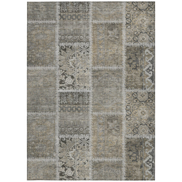 5' X 8' Taupe Beige And Tan Patchwork Washable Indoor Outdoor Area Rug