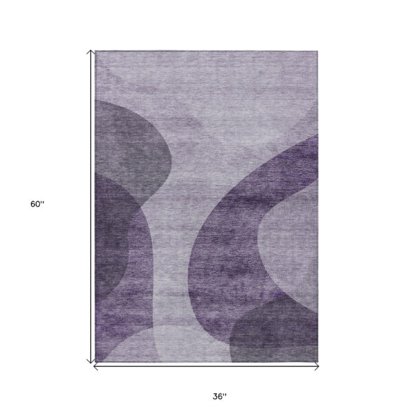 3' X 5' Purple Lavender And Eggplant Abstract Washable Indoor Outdoor Area Rug