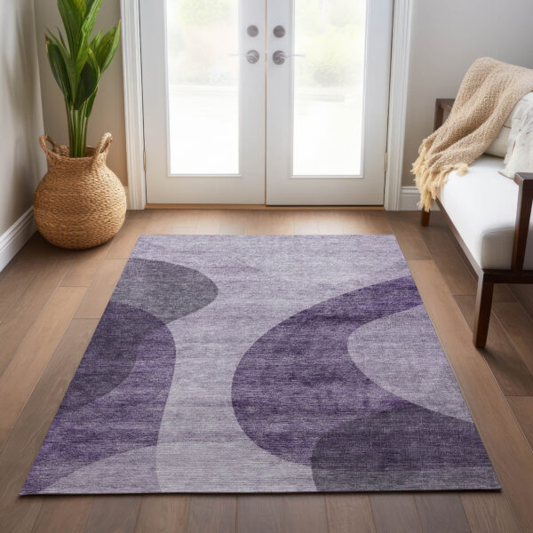 3' X 5' Purple Lavender And Eggplant Abstract Washable Indoor Outdoor Area Rug