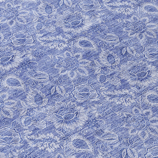 8' Denim Blue And Navy Blue Round Floral Washable Indoor Outdoor Area Rug