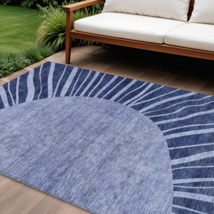 8' X 10' Navy Blue And Sky Blue Abstract Washable Indoor Outdoor Area Rug