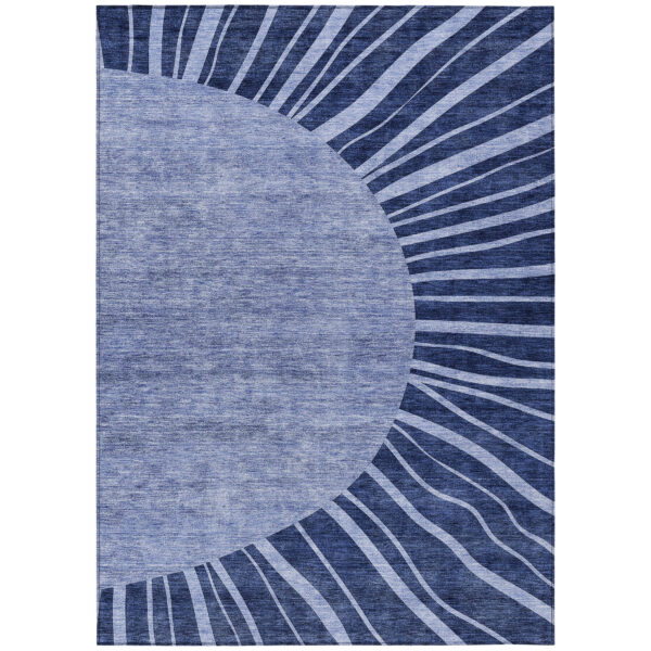 8' X 10' Navy Blue And Sky Blue Abstract Washable Indoor Outdoor Area Rug