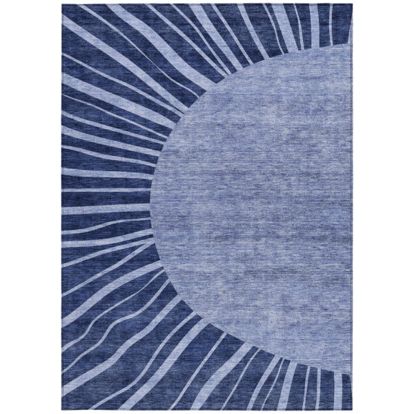 8' X 10' Navy Blue And Sky Blue Abstract Washable Indoor Outdoor Area Rug