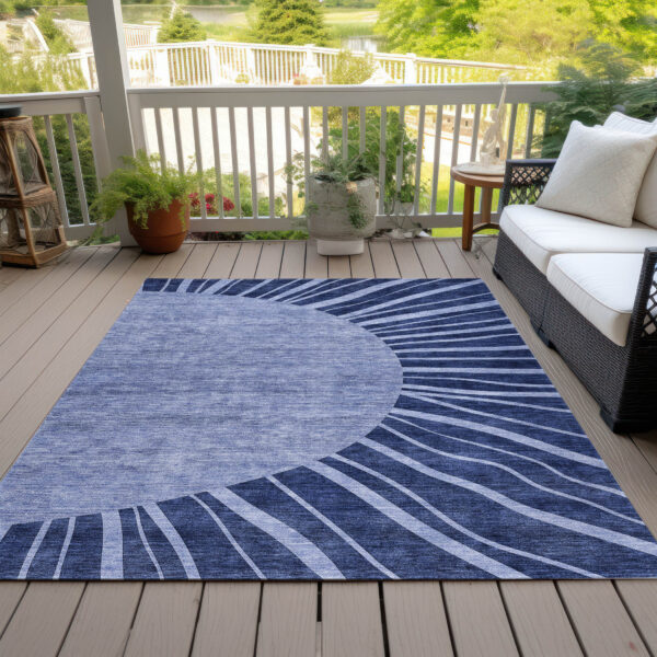 8' X 10' Navy Blue And Sky Blue Abstract Washable Indoor Outdoor Area Rug