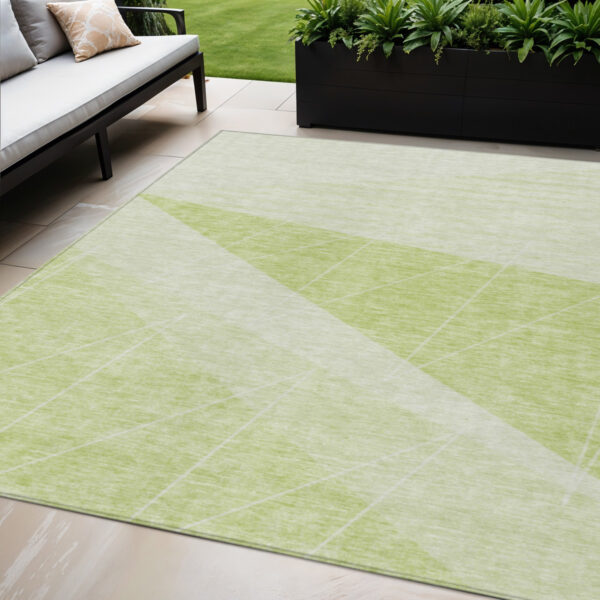 5' X 8' Green Mint Green And Ivory Geometric Washable Indoor Outdoor Area Rug