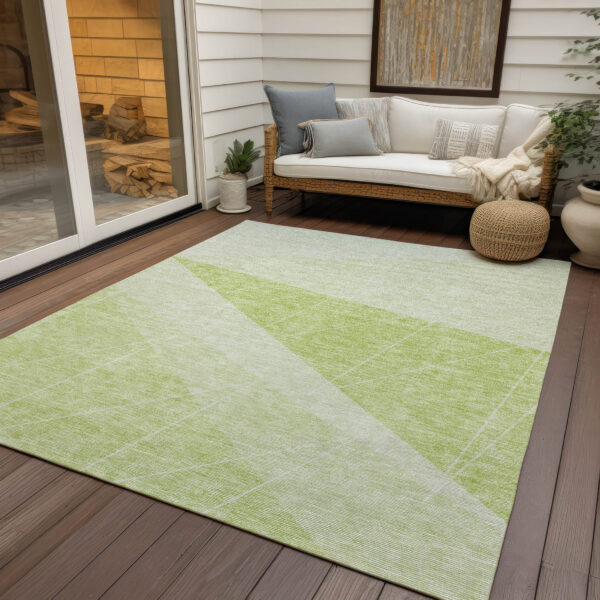 5' X 8' Green Mint Green And Ivory Geometric Washable Indoor Outdoor Area Rug
