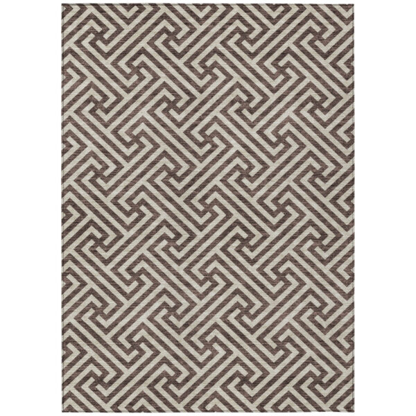 9' X 12' Brown And Beige Geometric Washable Indoor Outdoor Area Rug