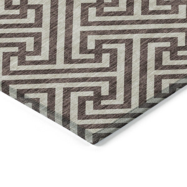 9' X 12' Brown And Beige Geometric Washable Indoor Outdoor Area Rug