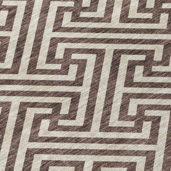 9' X 12' Brown And Beige Geometric Washable Indoor Outdoor Area Rug