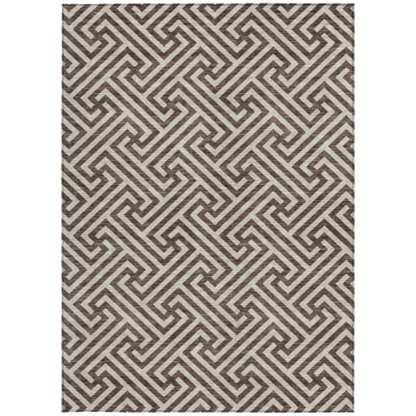 9' X 12' Brown And Beige Geometric Washable Indoor Outdoor Area Rug