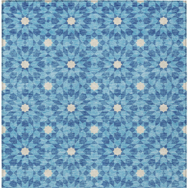 9' X 12' Denim Blue And Ivory Floral Medallion Washable Indoor Outdoor Area Rug