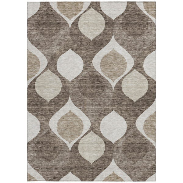 9' X 12' Taupe Beige And Brown Ogee Washable Indoor Outdoor Area Rug