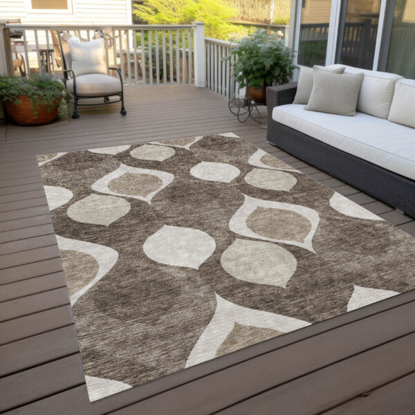 9' X 12' Taupe Beige And Brown Ogee Washable Indoor Outdoor Area Rug