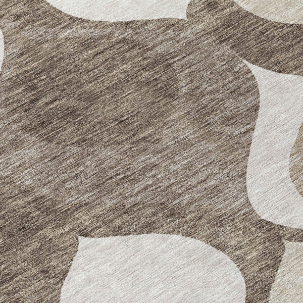 9' X 12' Taupe Beige And Brown Ogee Washable Indoor Outdoor Area Rug