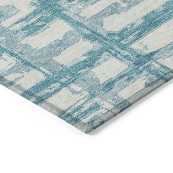 5' X 8' Teal Blue Aqua And Ivory Striped Washable Indoor Outdoor Area Rug