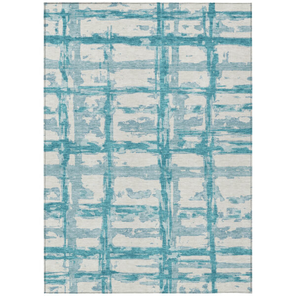 5' X 8' Teal Blue Aqua And Ivory Striped Washable Indoor Outdoor Area Rug