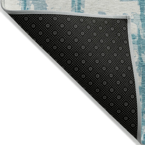 5' X 8' Teal Blue Aqua And Ivory Striped Washable Indoor Outdoor Area Rug